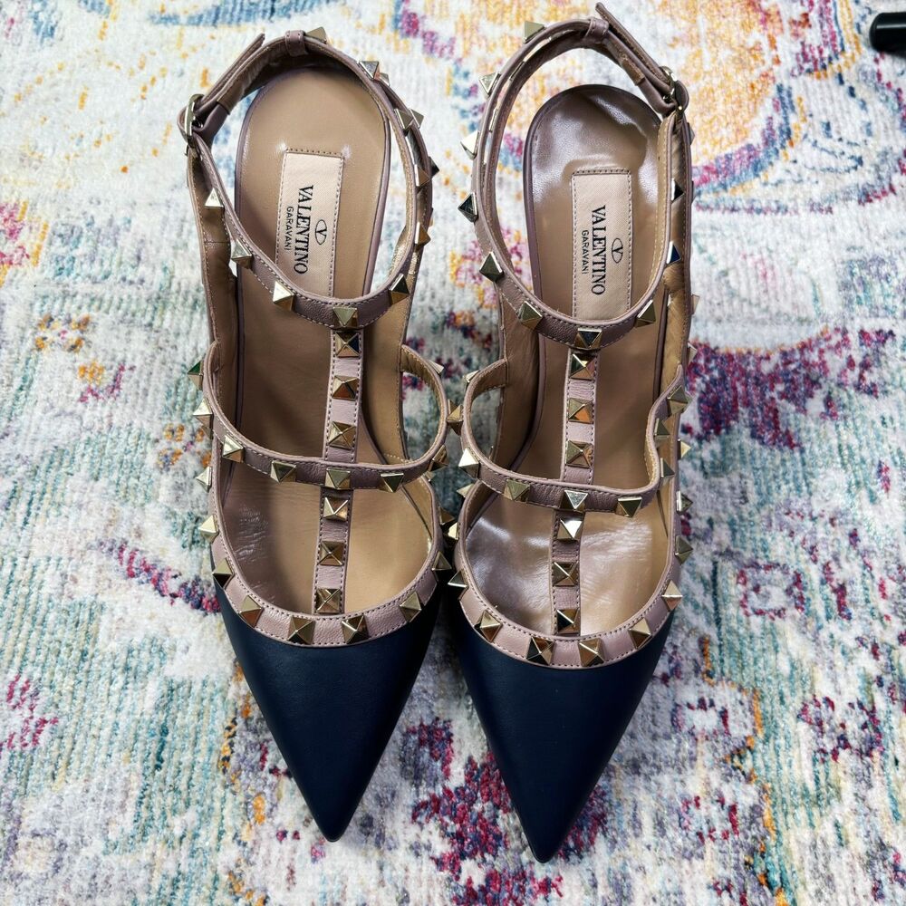 Valentino Black Rockstud Point Toe Heels - Picture 8 of 10